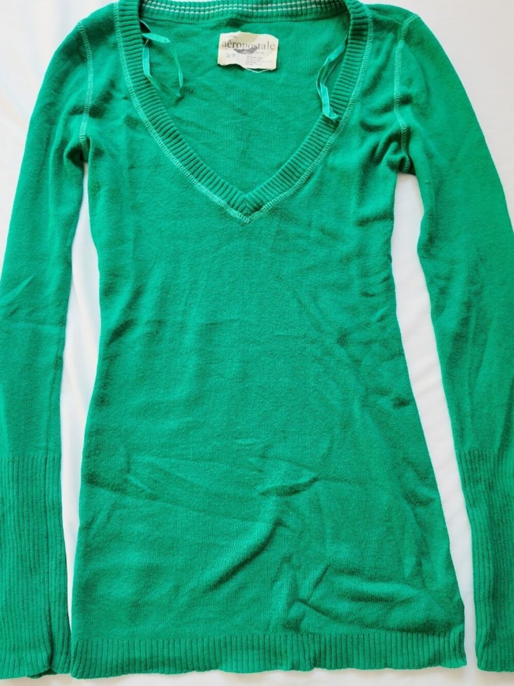 VTG Aeropostale Sweater V Neck Y2K Office Siren Long Sleeve Green Size S